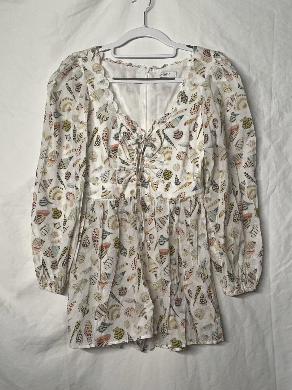 Marysia Sip Sip Printed Cotton Playsuit Ropmer Sea Shell Pattern SIZE XS
